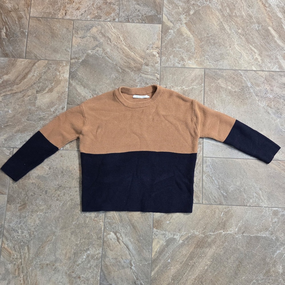 Stitches‎ & Stripes Womens Colorblock Sweater Tan Navy Blue Knit M